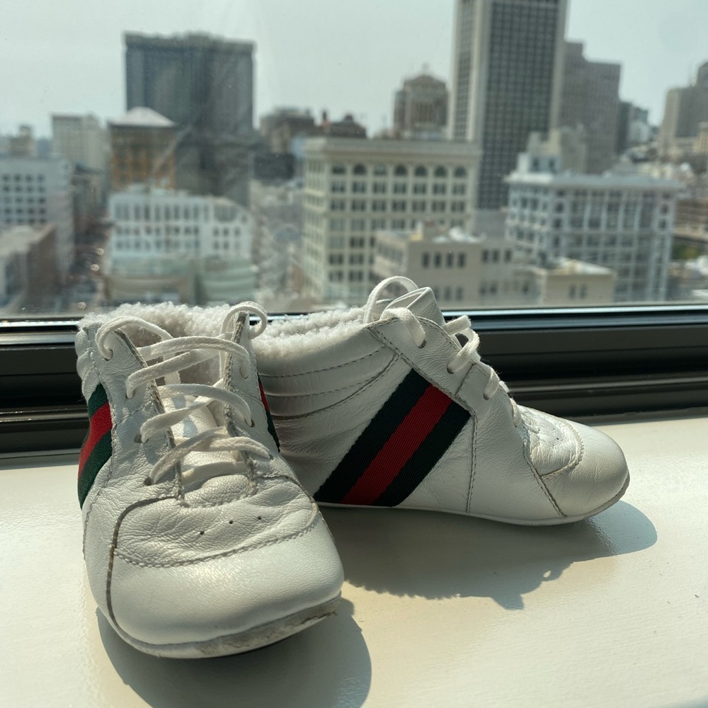 White Sherpa Lined Gucci High Top Sneakers